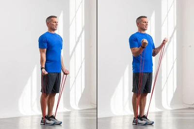 Resistance Band Bicep Curls with Extension